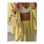 Melos Butik Kadın Butter Yellow Sarı Çift Kemer Detaylı Deri El Ve Omuz Çantası