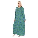 Melsay Butik Yeşil Dantel Desen Uzun Kollu Kadın Tesettür Elbise