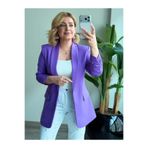 MELTEM TUĞAN Düğmesiz Astarlı Kolu Büzgülü Blazer Ceket LİLA