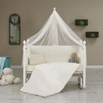 meltemkids Kral Anne Yanı Ahşap Sallanır ve Asansörlü Beşik Beyaz 60x120 cm