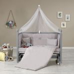 meltemkids Kral Anne Yanı Ahşap Sallanır ve Asansörlü Beşik Gri 60x120 cm