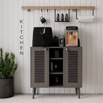 Melura Home Kahve Kiler-kahve Köşesi %100 Mdf Lake Ahşap Ayak Çok Amaçlı Dolap Gri