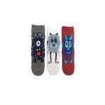 MEM SOCKS 3'lü Saçaklı Monster Desen Kaydırmaz Çocuk Havlu Çorap 22-24