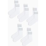 Mem Socks 5'li Havlu Taban (Tabanı Kalın) Boğazı Lastik Örgülü Triko Dikişsiz Tenis Çorabı - Beyaz - Gri - 41 - 46