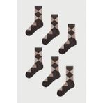 Mem Socks 6'lı Ekose Desenli Erkek Çorabı - 39 - 42 - Kahverengi