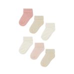 MEM SOCKS 6'lı Organik Pamuklu Kaydırmaz Çocuk-Bebek Çorabı (pembe-bej-krem, 1-3 yaş)