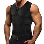 Memoryee Erkek Sauna Sweat Fermuarlı Yelek Kilo Kaybı Sıcak Neopren Korse Bel Eğitmeni Vücut Üst Şekillendirici Gömlek Zayıflama Gömlek Egzersiz Takımı/Siyah (Tek Kemer) /2XL