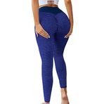 Memoryee Kadın Honeycomb Tayt, Büzgülü Arkası Kaldırma, Yüksek Bel Push Up Boom Booty Spor Taytı, Karın Kontrollü Büyük Beden Opak Esnek Spor Salonu Yoga Pantolonu, Style2-mavi, M