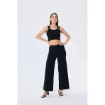 Memphis Trouser Kadın Rahat Kesim Triko Pantolon - Siyah