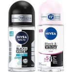 Men Erkek Roll On Deodorant Black&White Invisible Fresh 50 Ml + Kadın Roll On Deodorant Black & White Invisible Clear 48 Saat Anti-Perspirant Koruma