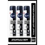 MEN Erkek Sprey Deodorant Black&White Invisible Original 200ml, 72 Saat Anti-perspirant, X3 Adet