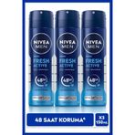 MEN Erkek Sprey Deodorant Fresh Active 150ml, Ter Kokusuna Karşı 48 Saat Koruma, Pudrasız, X3 Adet