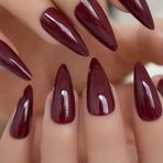 Mena Rise 100'LÜ Stiletto Takma Tırnak, Bordo Kırmızı Parlak Kaplama Tırnak Seti, 100 Parça Set