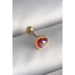 Mena Rise 316L Çelik Gold Renk Kırmızı Mineli Kalp Tragus Piercing