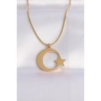 Mena Rise 316L Çelik Zincir Gold Renk Ay Yıldız Unisex Kolye - Lisinya