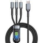 Mena Rise 3in1 100W Hızlı Şarj ve Data Kablosu, 1.2m Halat Örgü Kırılmaz Uç, Usb-C Lightning Micro Uyumlu, Dayanıklı Çoklu Cihaz Şarj Kablosu ( Lisinya )