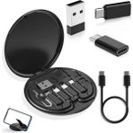 Mena Rise 60W Destekli 5'i 1 Arada Seyahat Kablo Seti – USB Type-C, Micro USB Şarj Kablosu ve Dönüştürücü Adaptörlü Mini Kablo Kutusu, Kompakt Seyahat Kiti - Ahşap