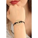 Mena Rise Happy (Mutlu) Siyah Deri Ipli Unisex Mood Bileklik - Lisinya