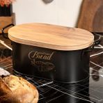 Mena Rise Metal Ahşap Kapaklı Tel Kulplu Metal Ekmeklik (Bread Baskılı) LN1293S