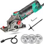 Mena Rise Mini Daire Testere, 3 Testere Bıçaklı El Testeresi, Lazer Kılavuzu, Ölçek Cetveli, 500 W Saf Bakır Motor, 4500 Devir/dakika, Ahşap, Yumuşak Metal, Fayans ve Plastik Kesimler Için Ideal