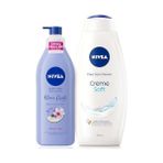 Mena Rise Nivea Creme Soft Kremsi Dokunuş Duş Jeli 750ML ve Değerli Yağlar Içeren Nemlendirici Vücut Losyonu 400ML