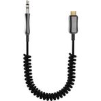 Mena Rise Type-C To 3.5mm Örgülü Aux Kablo Dönüştürücüleri (Tüm Type-C Girişli Telefonlar ile Uyumludur - 15 Destekler (Spiralli) - Ahşap
