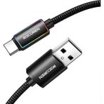 Mena Rise Type-C To Usb-A Rgb Aydınlatmalı 3A Hızlı Şarj ve Data Kablosu 1 Metre - Ahşap