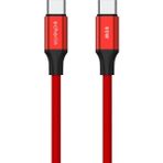 Mena Rise USB C'den USB C'ye 60W, 2.4A, 1m, Pd 2.0, Çift Kat Örgülü Hızlı Şarj ve Data Kablosu (Kırmızı, 1 Metre) - Ahşap