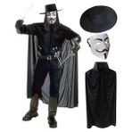 Mena Rise V For Vendetta Maskesi Şapkası ve Pelerin Kostüm Seti Yetişkin Boy - Lisinya