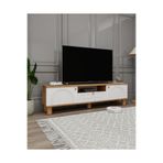 menalART Ağaç Tasarım TV Ünitesi Bohem Çam Tv Sehpası Elegans Beyaz MDF Kapak