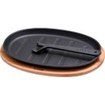 Menashop Döküm Oval Fajita Tabağı Kayın Servis Ahşabı Ölçü 18X28CM. (Harici Tava Tutucu Dahil Değildir.)