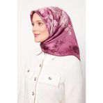 Menekşe Soyut Gül Desen Twill İpek Eşarp