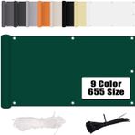 MENGH Balkon paravanı, delmeden rüzgar ve UV koruması, 160 g/m², montaj aksesuarlı, %100 polyester, balkon korkuluğu, teras ve bahçe için, yeşil 95 x 1000 cm