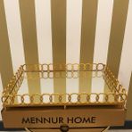 Mennur Home Sunumluk Aynalı Halka Tepsi Lüx Gold Sunum Tepsis - Altın