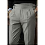 MENOFOURSWEAR Erkek Old Money Pileli Harvest İtalyan Kesim Kumaş Pantolon Açık Gri