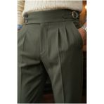 MENOFOURSWEAR Erkek Old Money Pileli Harvest İtalyan Kesim Kumaş Pantolon Haki