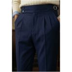 MENOFOURSWEAR Erkek Old Money Pileli Harvest İtalyan Kesim Kumaş Pantolon Lacivert