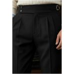 MENOFOURSWEAR Erkek Old Money Pileli Harvest İtalyan Kesim Kumaş Pantolon Siyah