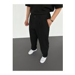 MENOFOURSWEAR Erkek Siyah Pileli Baggy Kumaş Pantolon