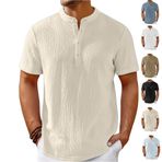 Men's Cotton Linen Henley T-Shirts Hippie Casual Beach Shirt Summer Cool Shirts Fashion Quick Dry Travel Tops(Beige,4X-Large)