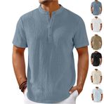 Men's Cotton Linen Henley T-Shirts Hippie Casual Beach Shirt Summer Cool Shirts Fashion Quick Dry Travel Tops(Dark Blue,3X-Large)