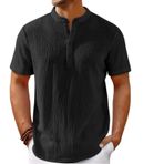 Men's Cotton Linen Henley T-Shirts Hippie Casual Beach Shirt Summer Cool Shirts Fashion Quick Dry Travel Tops(siyah,4X-Large)