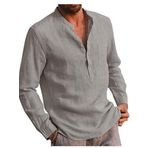 Mens Linen Henley T Shirts Short Sleeve Shirts Cotton Button Up Casual Summer Grandad Tee Tops Beach Shirt