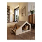 MeoWood Ahşap Kedi Evi – Mama kabı - Modern İç Mekan Kedi Yuvası-MeoWood
