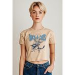 Meowtallica Rock Cat Metallica Kedi Gitar Kadın Tişört Baby Tee Bej Renk Crop T-shirt Bej