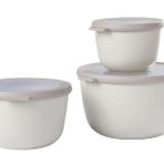 Mepal Cirqula 3 parçalı çoklu kase seti, yuvarlak, İskandinav beyazı, 500, 1000 ve 2000 ml, derin dondurucu kavanozu, mikrodalga kapları ve kapaklı servis kasesi olarak kullanılabilir