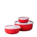 Mepal Lumina saklama kutusu 3 parçalı set – Buzdolabı, derin dondurucu, buharlı pişirme ve mikrodalga için kapaklı saklama kabı – 250 ml, 750 ml ve 1500 ml – Nordic Red