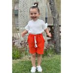 Meqlife 2023 Kız Çocuk Yazlık Müslin Short Bluz Takım %100 Pamuk - Orange - 5 - 6 Yaş
