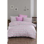Mer-Tim Ezberbozan Ev Tekstili Mer-Tim Tek Kişilik Lastikli Pamuklu Ranforce Nevresim Takımı 160X220 - Pembe Zikzak Desenli