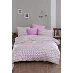 MER-TİM Tek Kişilik Lastikli Pamuklu Ranforce Nevresim Takımı 160x220 - Pembe Zikzak Desenli (Pembe)